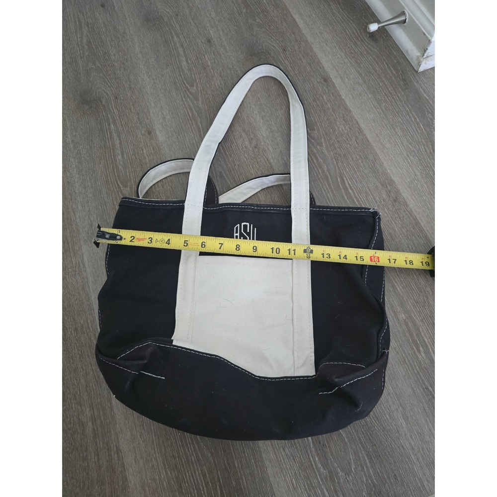 LL Bean Boat and Tote Zip Top Canvas Bag Black Natural ASU Monogram Medium Long - Picture 7 of 7